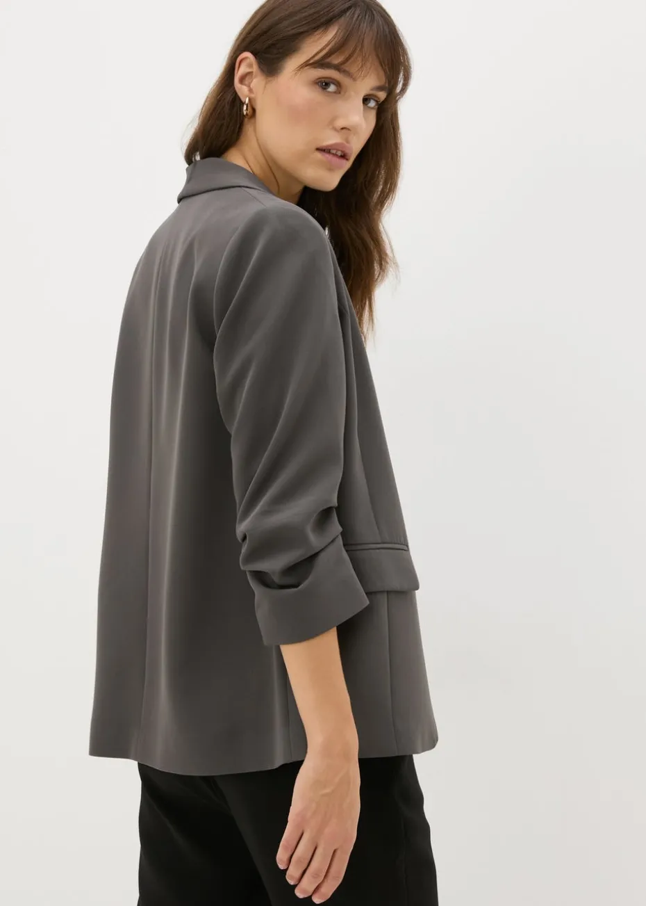 Et Vous Grey Ruched Sleeve Blazer