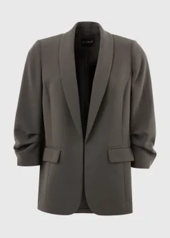 Et Vous Grey Ruched Sleeve Blazer