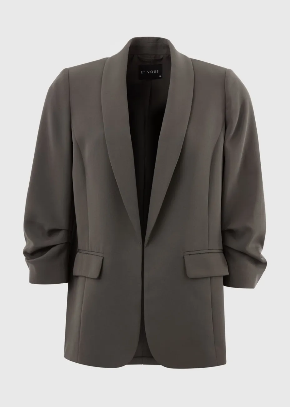 Et Vous Grey Ruched Sleeve Blazer