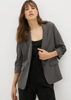 Et Vous Grey Ruched Sleeve Blazer