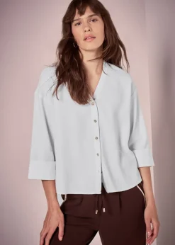 Et Vous Ivory Button V Neck Blouse