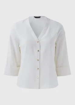 Et Vous Ivory Button V Neck Blouse