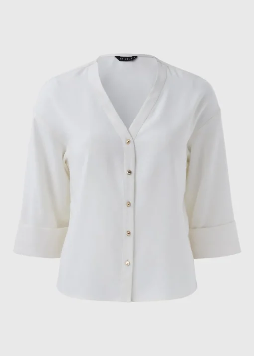 Et Vous Ivory Button V Neck Blouse