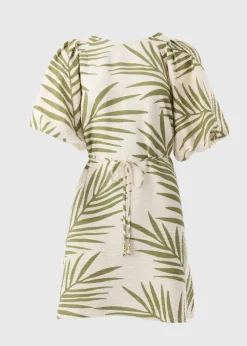 Et Vous Ivory Leaf Print Puff Sleeve Mini Dress