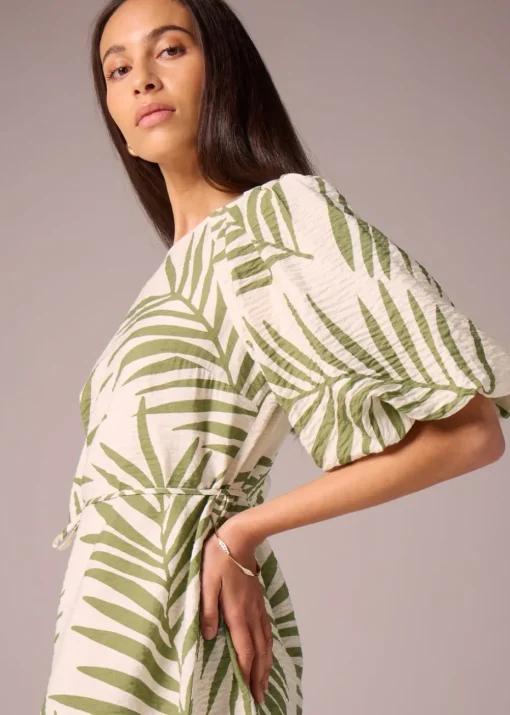 Et Vous Ivory Leaf Print Puff Sleeve Mini Dress