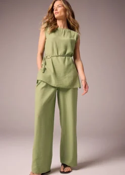 Et Vous Khaki Co Ord Textured Wide Leg Trousers