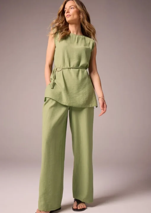 Et Vous Khaki Co Ord Textured Wide Leg Trousers