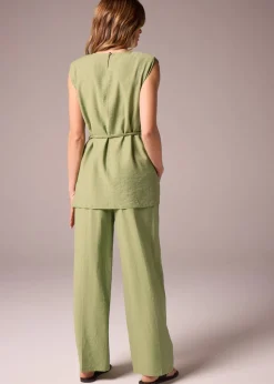 Et Vous Khaki Co Ord Textured Wide Leg Trousers