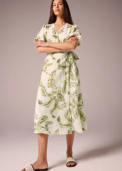Et Vous Leaf Print Midi Wrap Dress