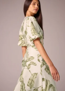 Et Vous Leaf Print Midi Wrap Dress