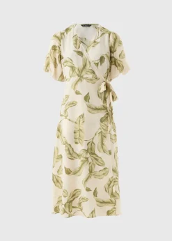 Et Vous Leaf Print Midi Wrap Dress