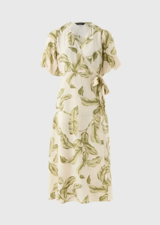 Et Vous Leaf Print Midi Wrap Dress