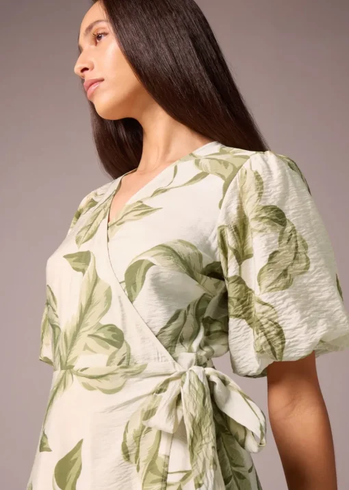 Et Vous Leaf Print Midi Wrap Dress