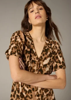 Et Vous Leopard Print Midi Tea Dres