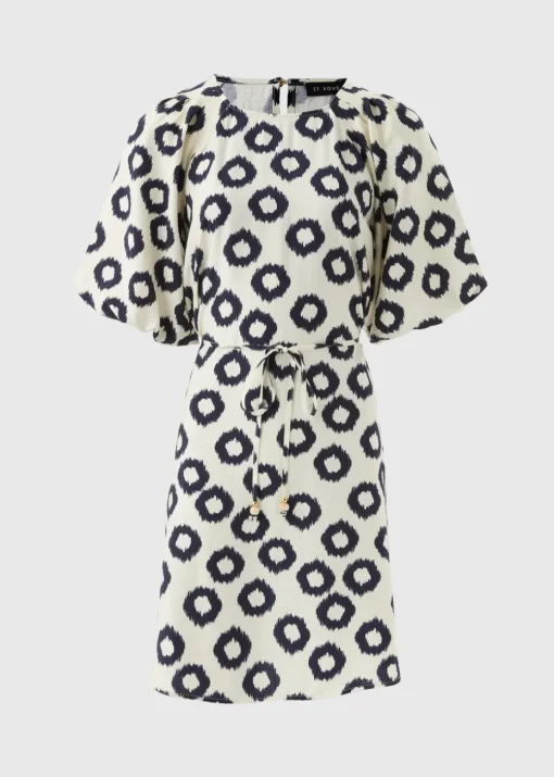 Et Vous Navy Scratch Puff Sleeve Dress
