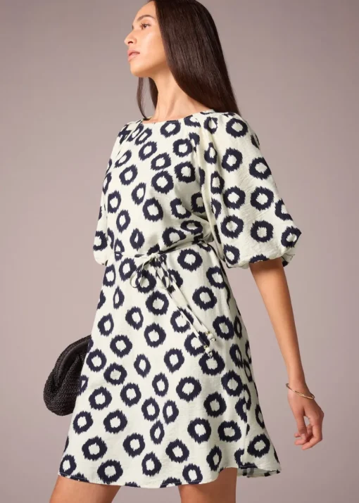 Et Vous Navy Scratch Puff Sleeve Dress