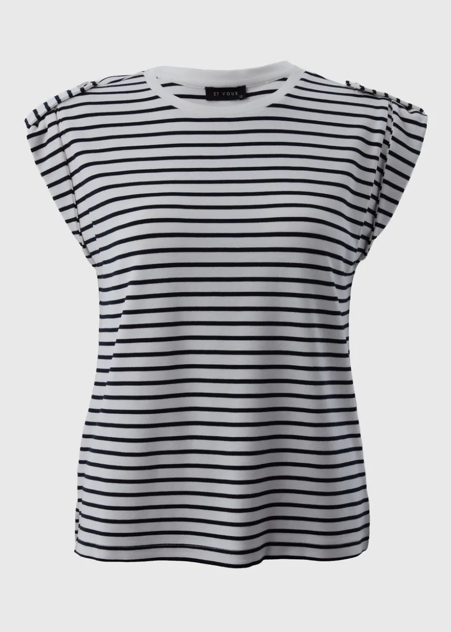 Et Vous Navy Stripe High Sleeve T-Shirt