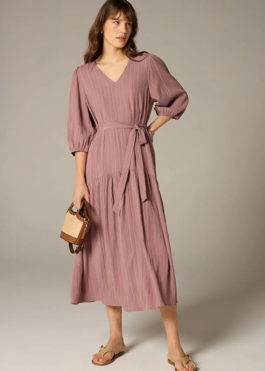 Et Vous Pink Textured V-Neck Midi Dress
