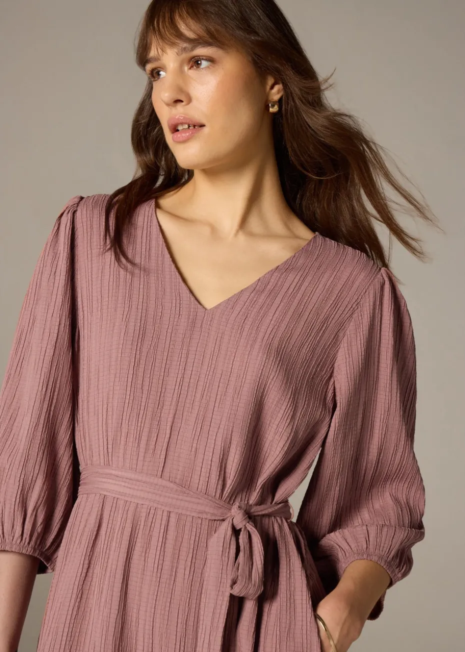 Et Vous Pink Textured V-Neck Midi Dress