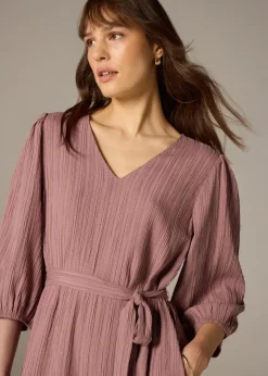 Et Vous Pink Textured V-Neck Midi Dress