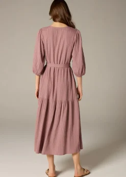 Et Vous Pink Textured V-Neck Midi Dress