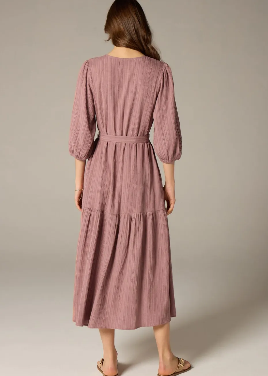 Et Vous Pink Textured V-Neck Midi Dress