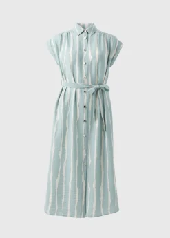 Et Vous Sage Stripe Midi Shirt Dress