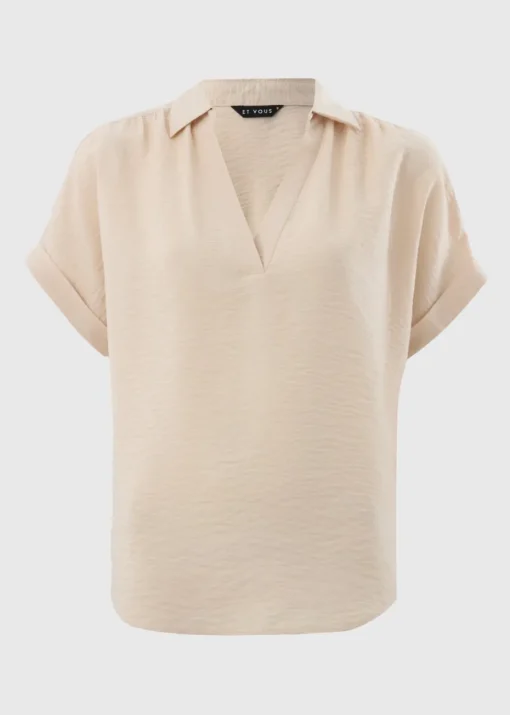Et Vous Stone Airflow Collared V-Neck Blouse