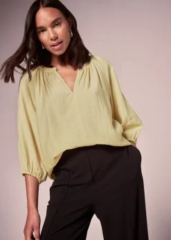 Et Vous Yellow 3/4 Sleeve V Neck Blouse
