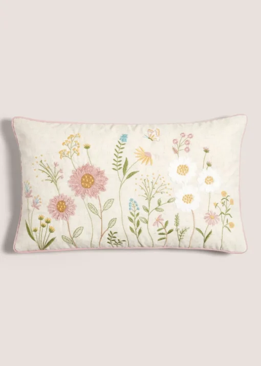 Floral Embroidered Cushion (30cm x 50cm)