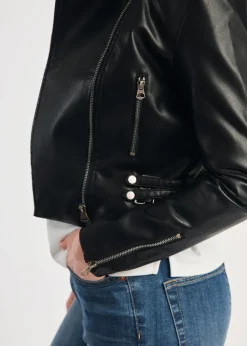 French Connection Black Faux Leather Biker Jacket