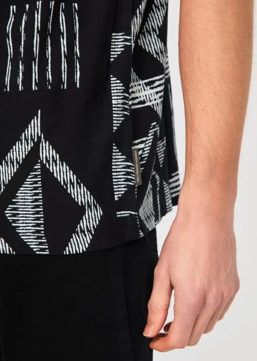 French Connection Black Tribal Print Short Sleeve Shirt