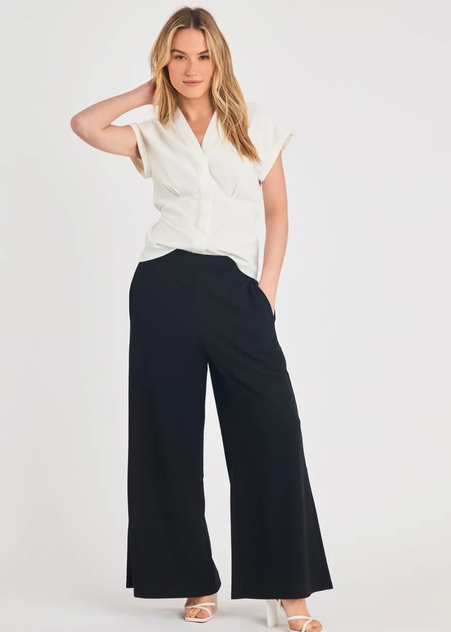 French Connection Black Wide Leg Crepe Trousers