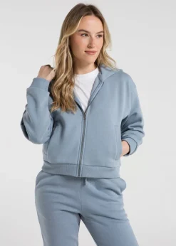 French Connection Blue Cotton Blend Boxy Zip Hoody