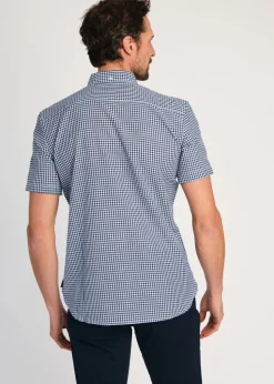 French Connection Blue Cotton Short Sleeve Gingham Chest Pocket Shirt