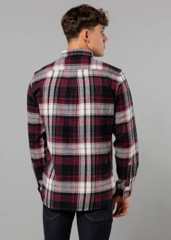 French Connection Burgundy Cotton Check Flannel Long Sleeve Shirt