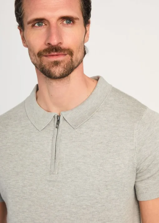 French Connection Light Grey 1/2 Zip Short Sleeve Polo Shirt