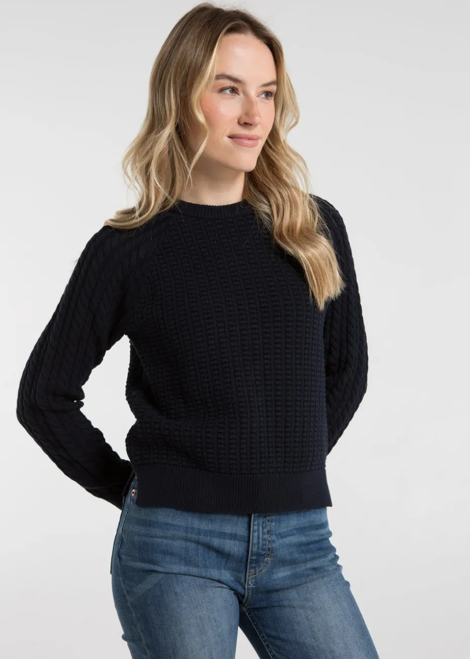 French Connection Navy Cotton Popcorn-Style Cable Knit Crew Neck Jumper