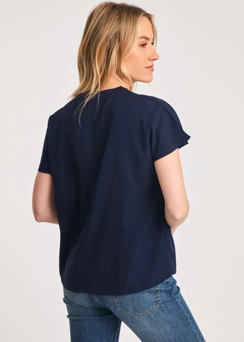 French Connection Navy Crew Neck Short Sleeve Crepe Top