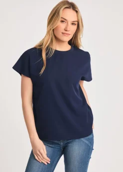 French Connection Navy Crew Neck Short Sleeve Crepe Top