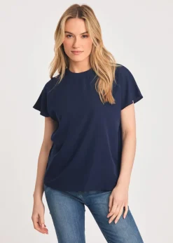 French Connection Navy Crew Neck Short Sleeve Crepe Top