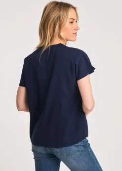 French Connection Navy Crew Neck Short Sleeve Crepe Top