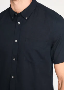French Connection Navy Linen Blend Short Sleeve Chest Pocket Shirt