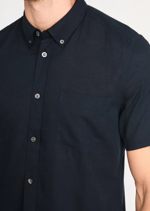 French Connection Navy Linen Blend Short Sleeve Chest Pocket Shirt