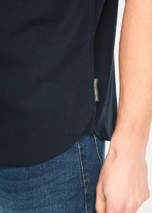 French Connection Navy Linen Blend Short Sleeve Chest Pocket Shirt