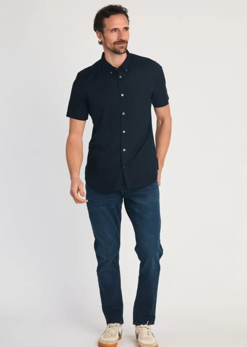 French Connection Navy Linen Blend Short Sleeve Chest Pocket Shirt
