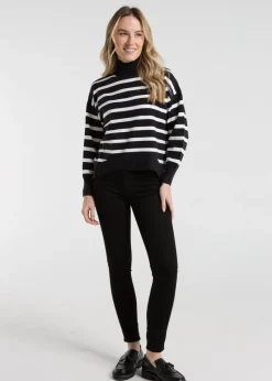 French Connection Navy Oversized High Neck Striped Jumper