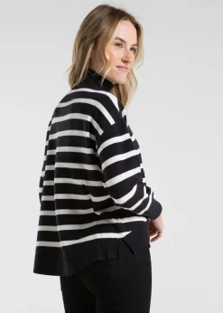 French Connection Navy Oversized High Neck Striped Jumper