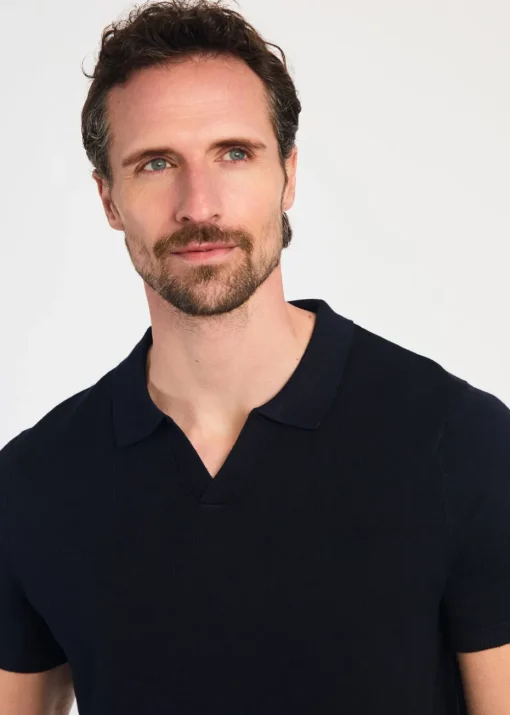 French Connection Navy Short Sleeve Open Collar Polo Shirt