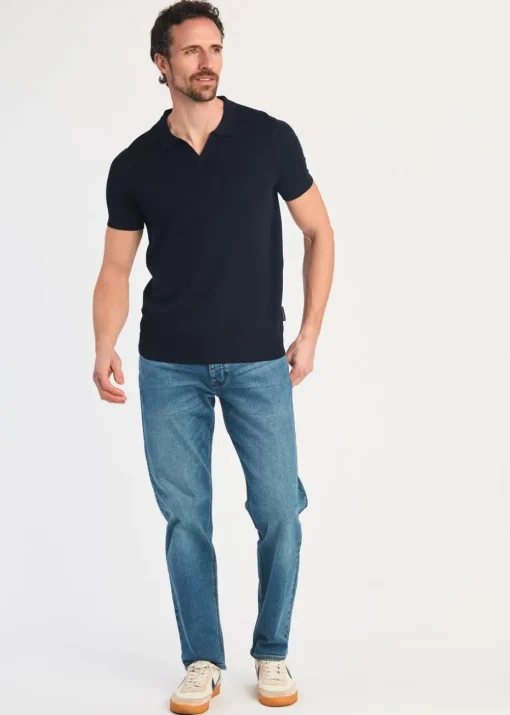 French Connection Navy Short Sleeve Open Collar Polo Shirt